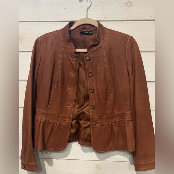 a.n.a Camel Faux  Leather Jacket with Stand-Up Collar and Fitted Waist - Picture 1 of 14